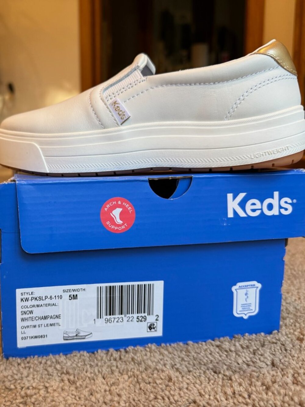NEW Keds Park Leather Platform Slip-On Sneakers White Champagne Size 5